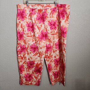 Versailles Womens Floral Pull-On Capri Pants Elastic Waist Size 24W Pink Peach